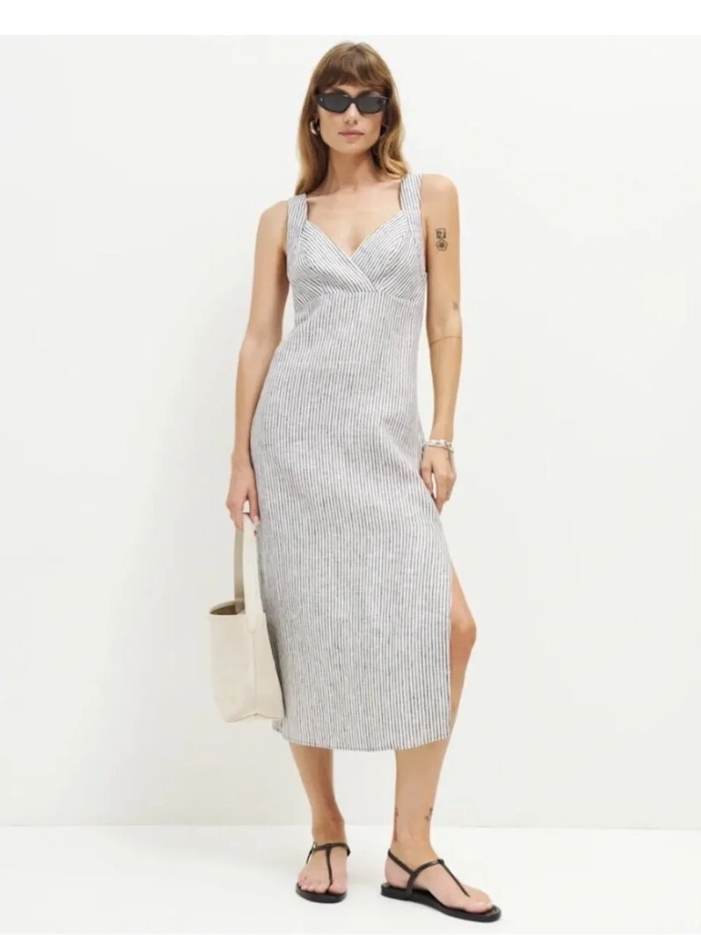 REFORMATION Allira 100% Linen Slim Fit Dress Vineyard Stripe Size 4